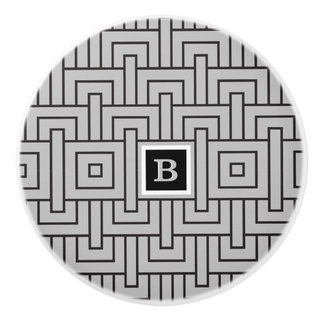Bouton De Porte En Céramique Tiroir Monogramme Abstrait noir (Devant)