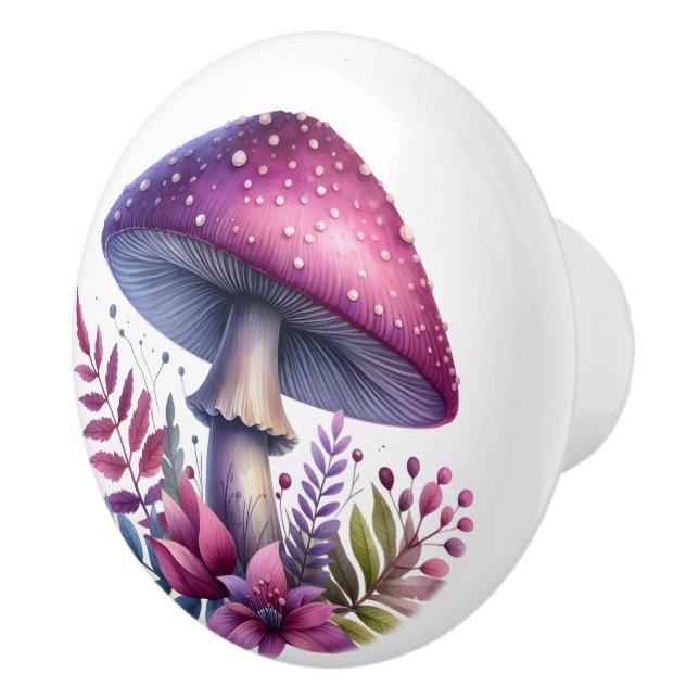 Bouton De Porte En Céramique Toadstool Giant Violet Avec Fleurs (Droite)