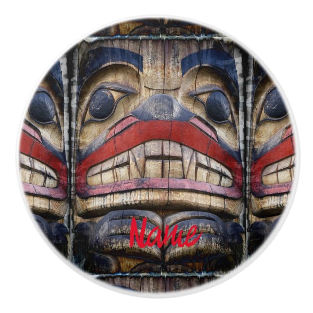 Bouton De Porte En Céramique Tonnerre à visage totem (Devant)