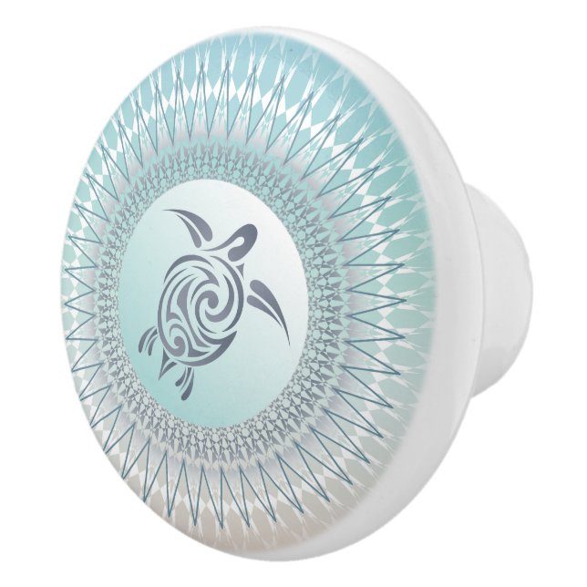 Bouton De Porte En Céramique Tortue De Mer Et Mandala Nautique (Droite)