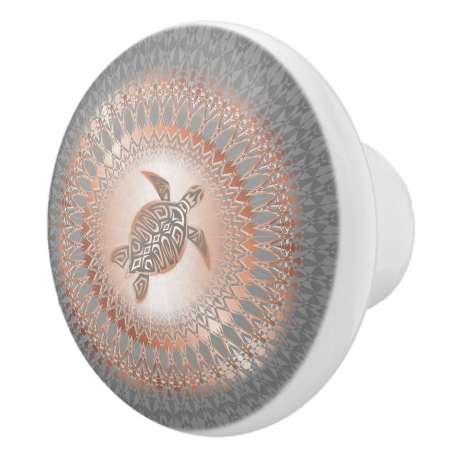 Bouton De Porte En Céramique Tortue Gris Or rose Et Mandala (Droite)