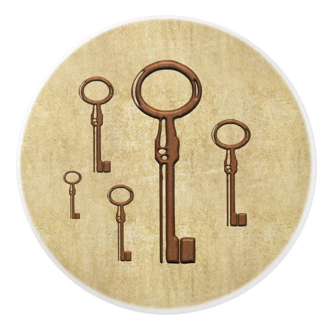Bouton De Porte En Céramique Touche clé squelette cuivre (Devant)