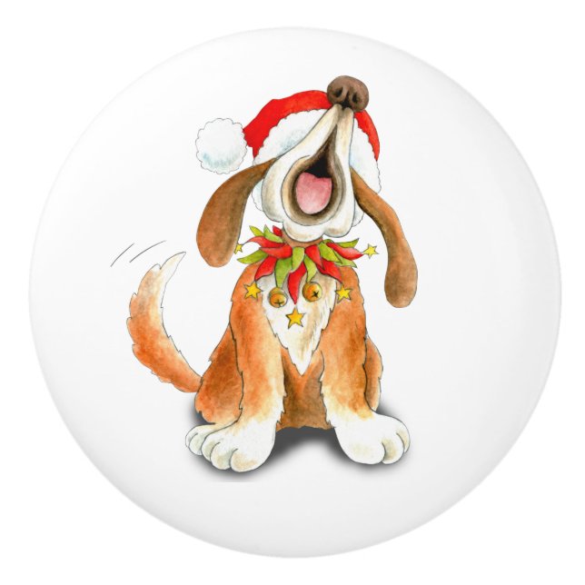Bouton De Porte En Céramique Toupie d'art pour chien de Noël (Devant)