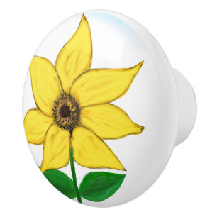 Bouton De Porte En Céramique Tournesol Brun Jaune