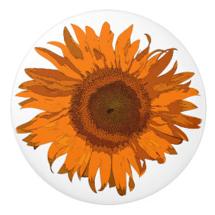 Bouton De Porte En Céramique Tournesol Orange Pop Art