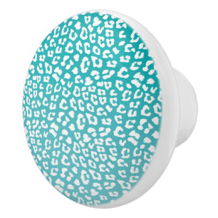 Bouton De Porte En Céramique Tourquoise Leopard Patters