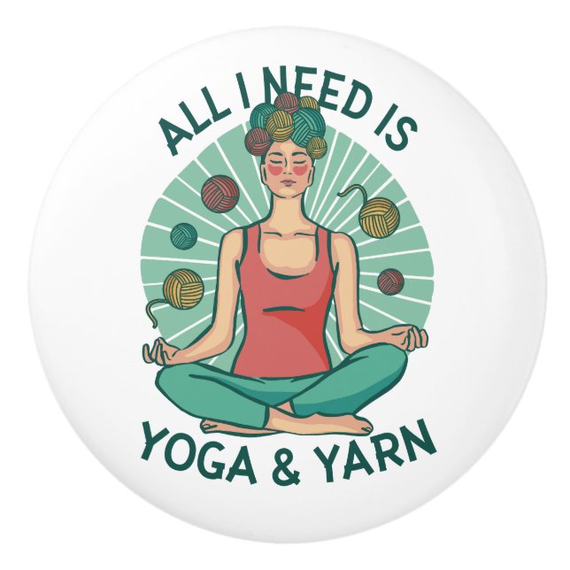 Bouton De Porte En Céramique Tout ce dont j'ai besoin est Yoga et Yarne Phrase (Devant)