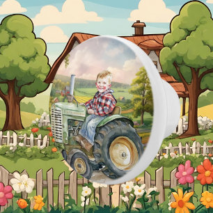 Bouton De Porte En Céramique tracteur pour enfant à la campagne