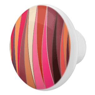 Bouton De Porte En Céramique Triangles Modernes de Milieu de Siècle, Fuchsia et