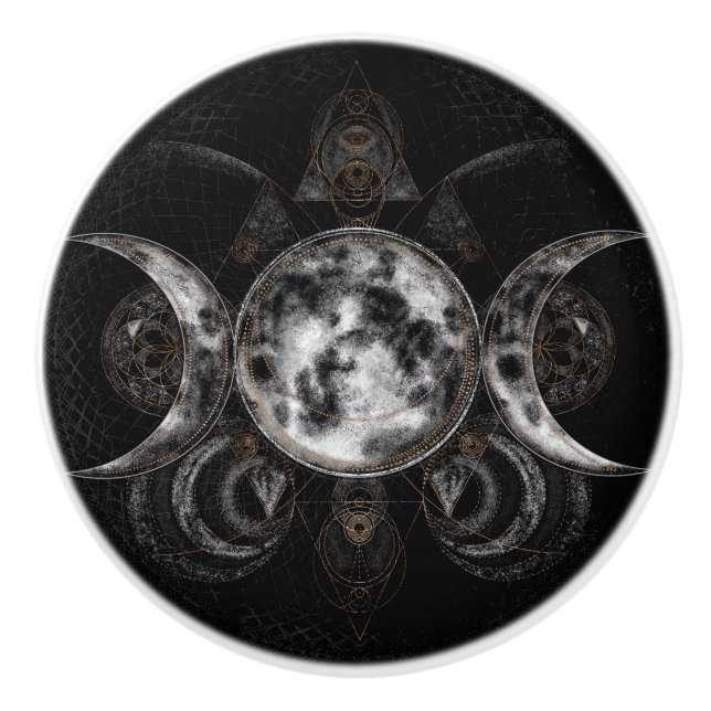Bouton De Porte En Céramique Triple Lune - Triple Déesse (Devant)
