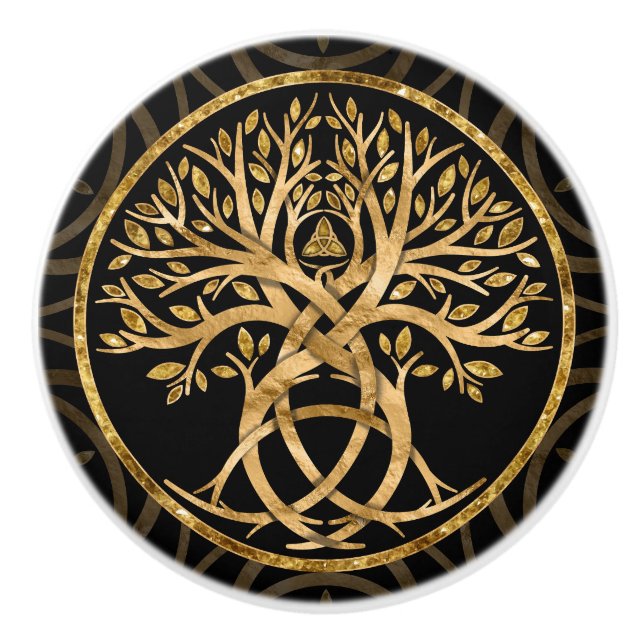 Bouton De Porte En Céramique Triquetra Arbre de vie (Devant)