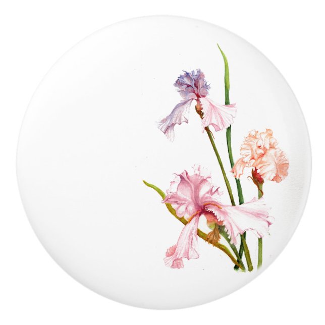 Bouton De Porte En Céramique Trois Pastel Irises en céramique tire (Devant)