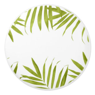 Bouton De Porte En Céramique Tropical Green Feuilles White & Green Tropical