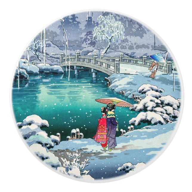 Bouton De Porte En Céramique Tsuchiya Koitsu - Neige de printemps à Maruyama (Devant)