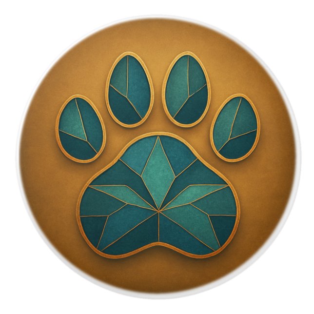 Bouton De Porte En Céramique Tubes en verre Paw Turquoise & Gold Mosaic Ceramic (Devant)