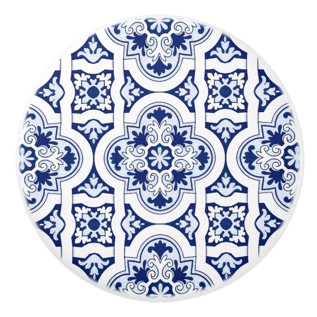 Bouton De Porte En Céramique Tuile bleue portugaise (Devant)