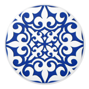 Bouton De Porte En Céramique Tuile marocaine - bleu et blanc de cobalt