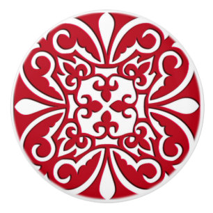 Bouton De Porte En Céramique Tuiles marocaines - rouge foncé et blanc