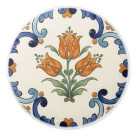Bouton De Porte En Céramique Tulip Flower Mediterranean Blue Orange Cream