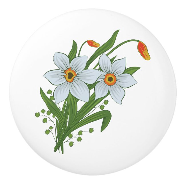 Bouton De Porte En Céramique Tulipes et jonquilles Fleurs (Devant)