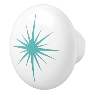 Bouton De Porte En Céramique Turquoise Bleu Starburst Atomique Style milieu du 