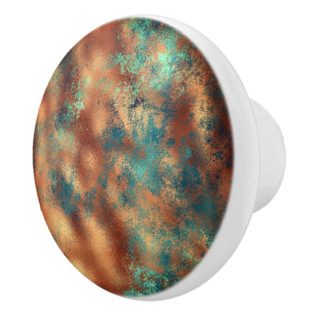 Bouton De Porte En Céramique Turquoise brun faux cuivre patiné inspiré (Droite)