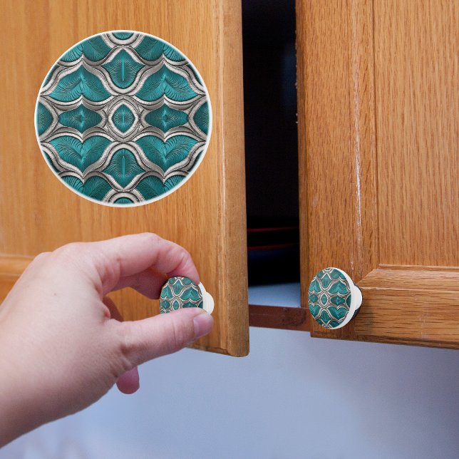 Bouton De Porte En Céramique Turquoise et argent (Créateur téléchargé)