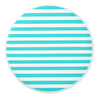 Bouton De Porte En Céramique Turquoise et rayures blanches