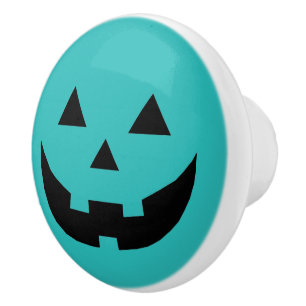 Bouton De Porte En Céramique Turquoise Jack-o'-lantern visage citrouille amusan