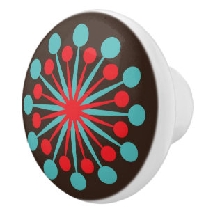 Bouton De Porte En Céramique Turquoise rouge moderne de la moitié du siècle de