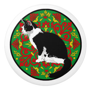 Bouton De Porte En Céramique Tuxedo Chat Baroque