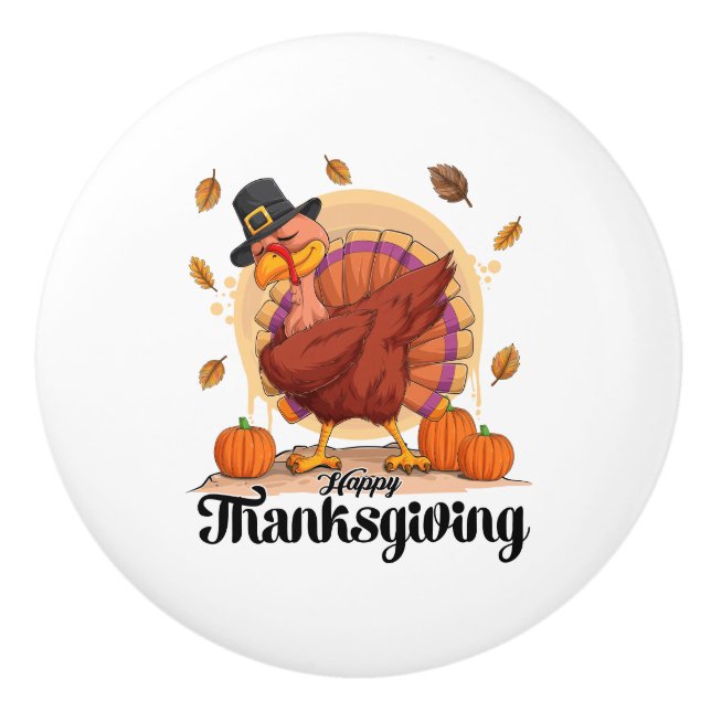 Bouton De Porte En Céramique Typographie du bon thanksgiving (Devant)