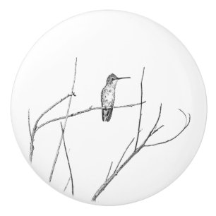 Bouton De Porte En Céramique Un colibri sur un bâton
