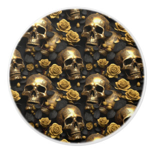 Bouton De Porte En Céramique Un crâne et une série Rose 8