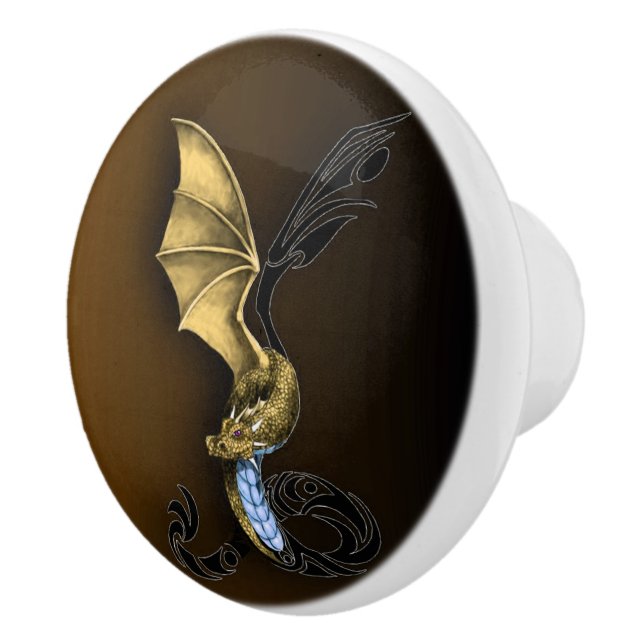 Bouton De Porte En Céramique Un dragon d'or (Droite)