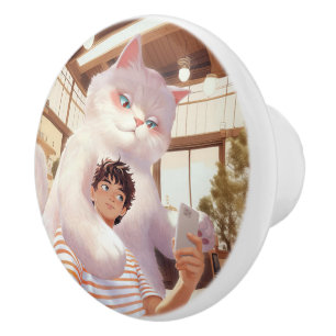 Bouton De Porte En Céramique Un selfie avec le géant du fluffy