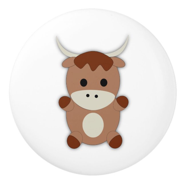 Bouton De Porte En Céramique Vache Brown mignonne (Devant)
