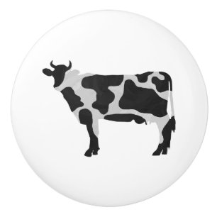 Bouton De Porte En Céramique Vache Noir et Blanc Silhouette