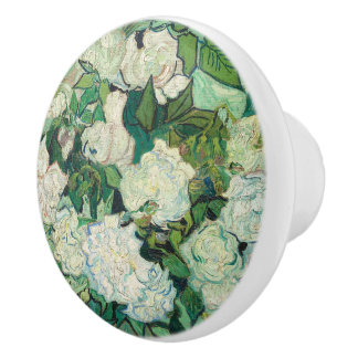 Bouton De Porte En Céramique Van Gogh White Roses Art
