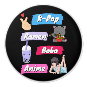 Bouton De Porte En Céramique Ventilateur de culture K-Pop, Ramen, Boba et Anime
