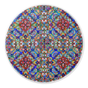 Bouton De Porte En Céramique Verre bleu et rouge Look Kaleidoscope