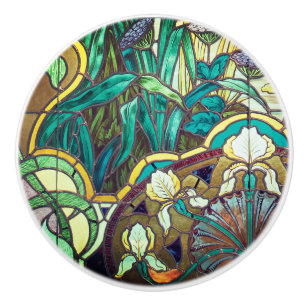 Bouton De Porte En Céramique Verre souillé de nouveau d'art floral