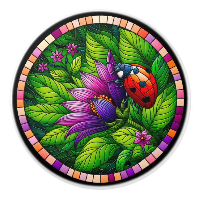 Bouton De Porte En Céramique Verre tendu de Ladybug (Devant)