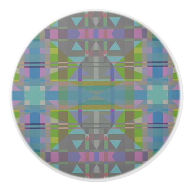 Bouton De Porte En Céramique Vert bleu violet géométrique (Devant)