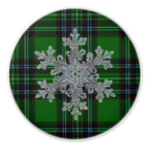 Bouton De Porte En Céramique Verte et noir Plaid avec détails de flacon de neig