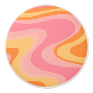 Bouton De Porte En Céramique Vibe rétro Abstrait Swirl 60s les années 70 rose e