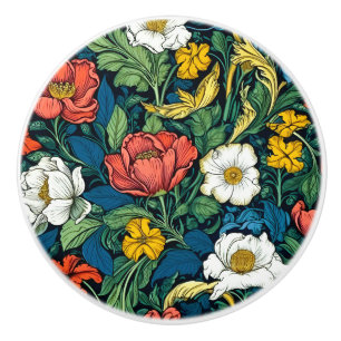 Bouton De Porte En Céramique Vibrant William Morris Art Nouveau Floral