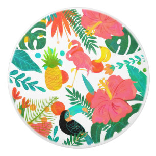 Bouton De Porte En Céramique Vibrations Tropicales Feuilles Florales Été Chic