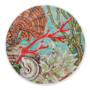 Bouton De Porte En Céramique Vie de la mer côtière Crabe de corail Coquille sou