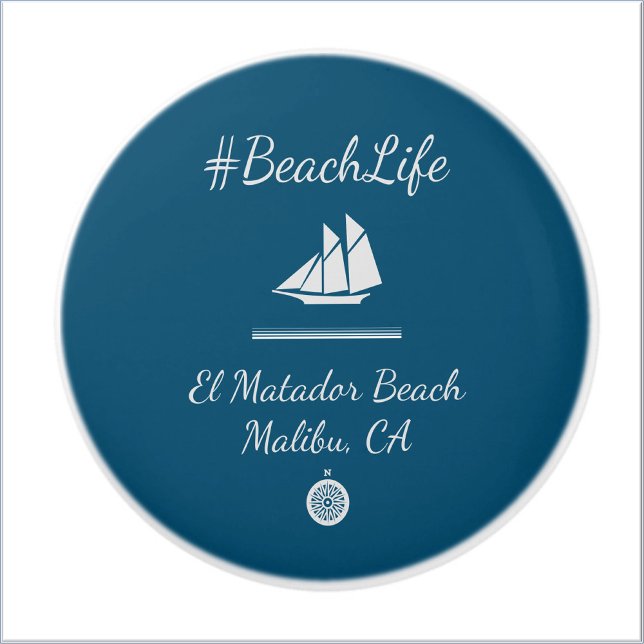 Bouton De Porte En Céramique Vie de plage personnalisable bleu marine (Créateur téléchargé)